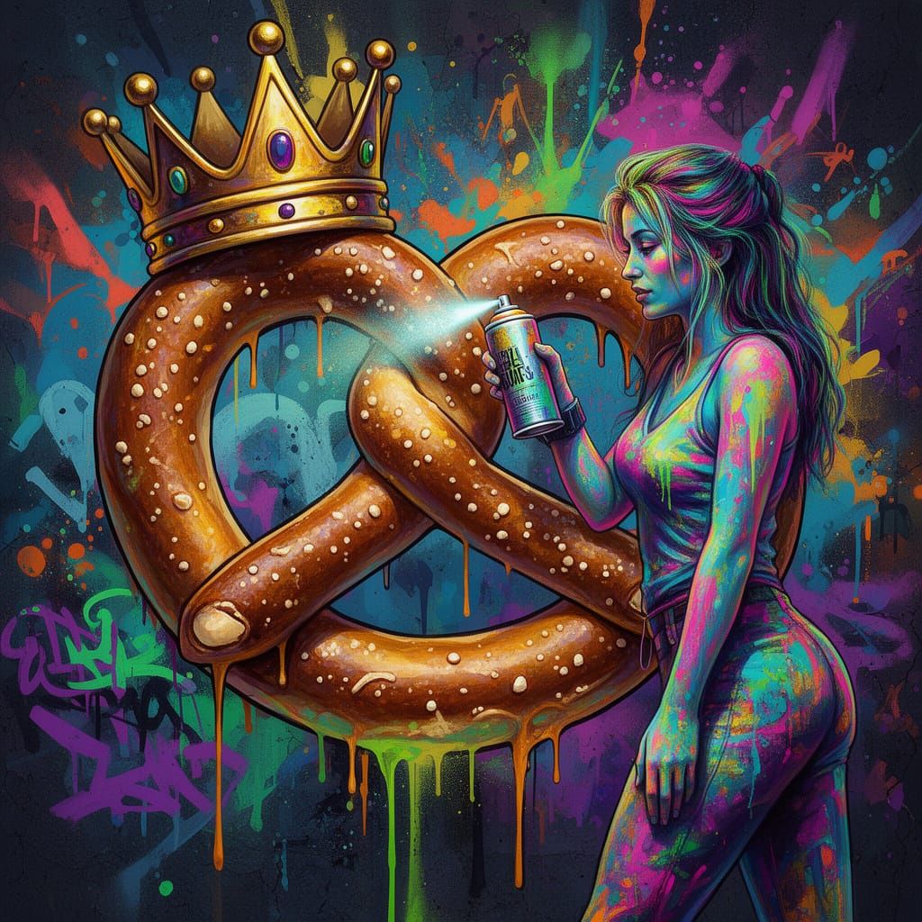 Fluorescent Painter Adorns Dripping Pretzel Crown