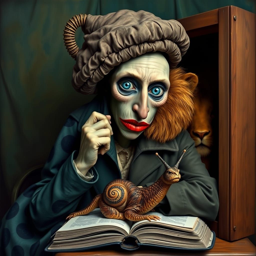 Surreal Woman and Lion in Dürer Van Gogh Style