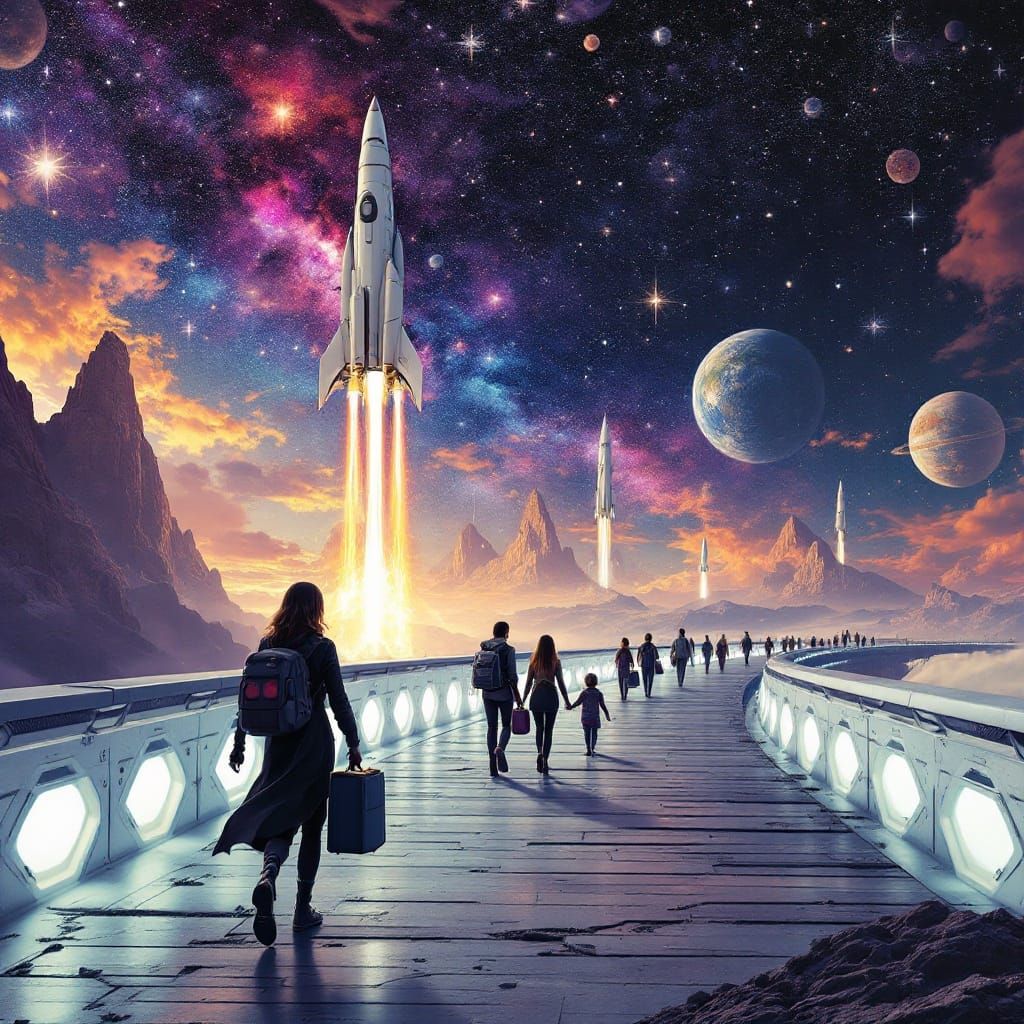 Futuristic Exodus: Earth to Mars in a Cinematic Style