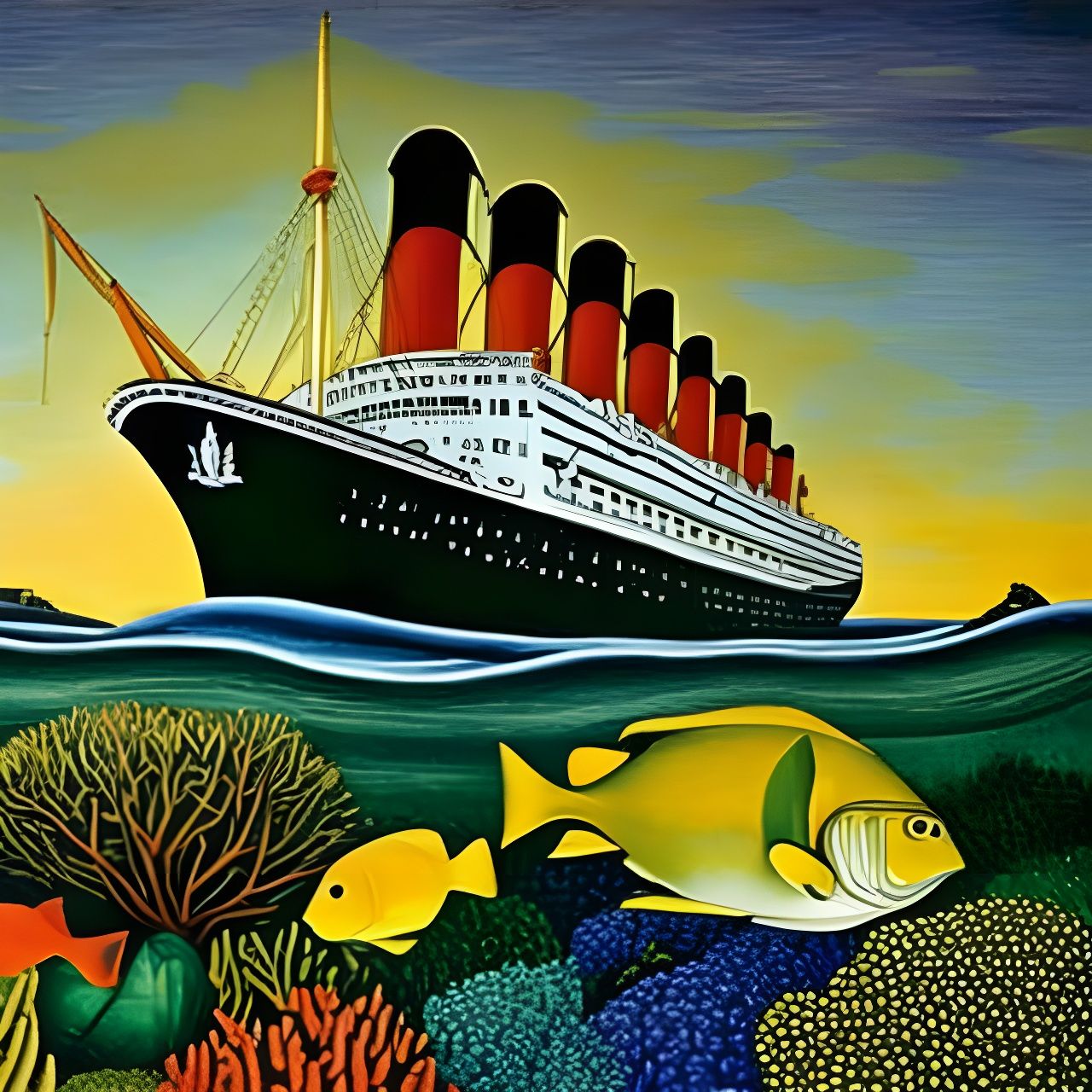Titanic Underwater Dreamscape: An Oil Painting Masterpiece