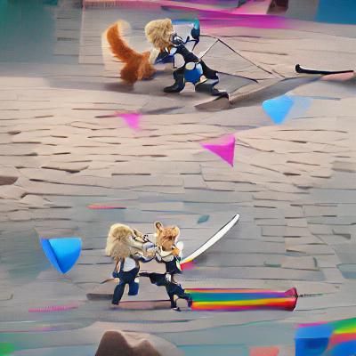 Cartoonish Sword Fight Between Furry and Blonde
