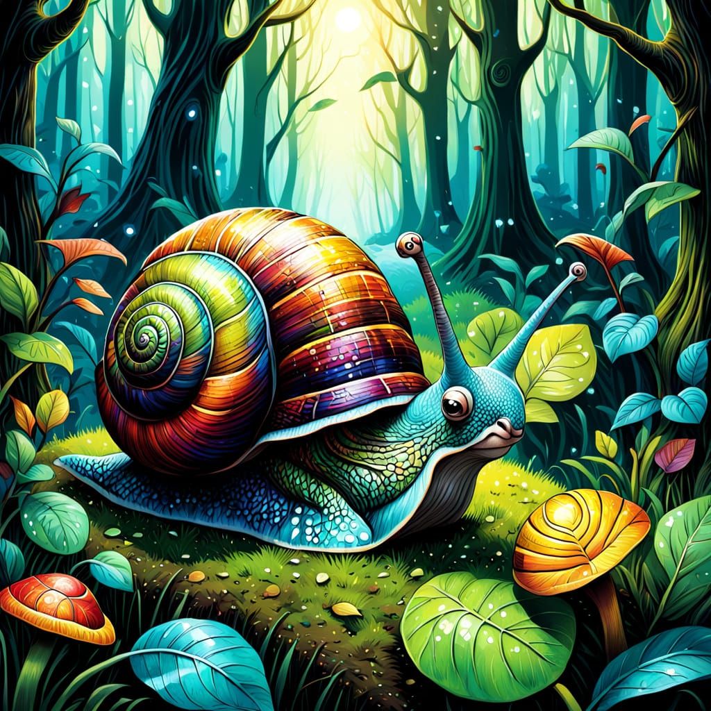 Vibrant Snail in Whimsical Comic Book Art