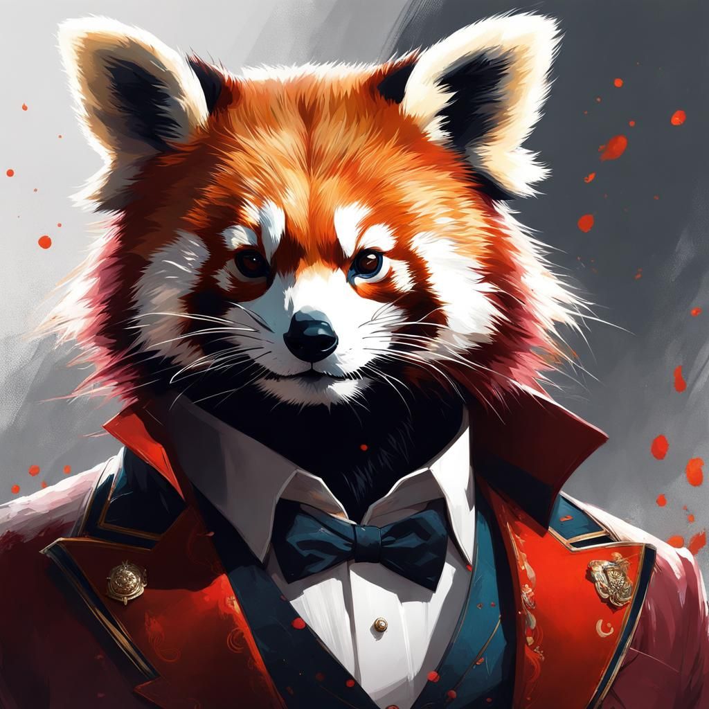 Distinguished Red Panda Gentleman Portrait in Studio Lightin...