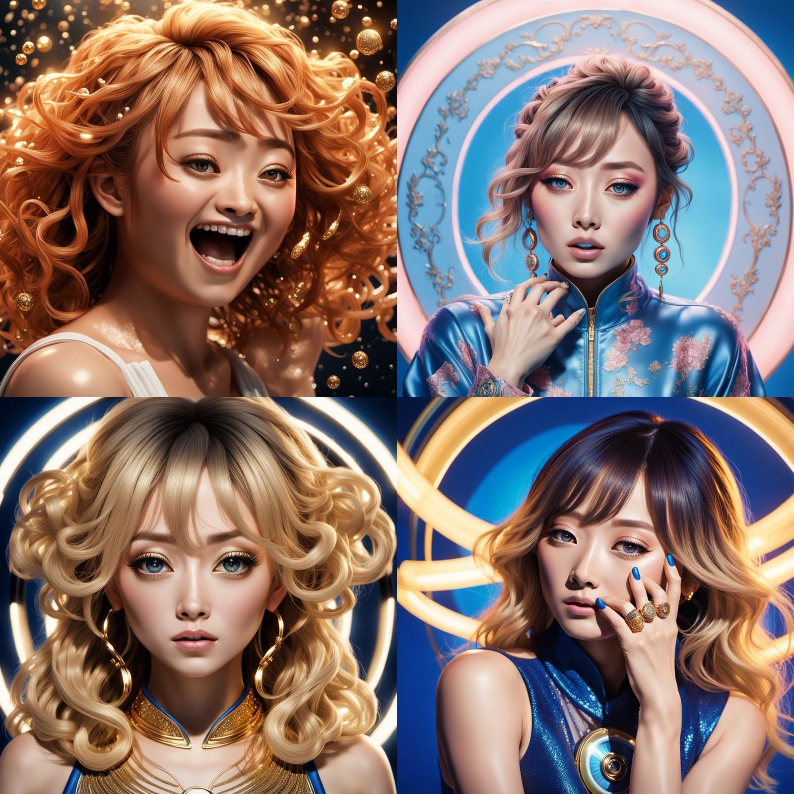 Japanese Pop Star in Electric Blue 3D Render