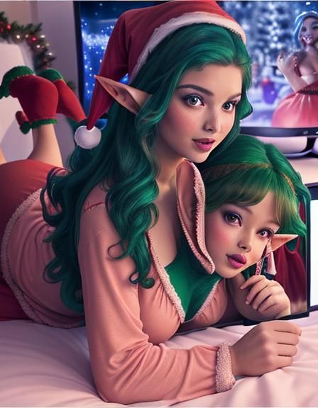 Elves Enjoying Christmas Show on Television