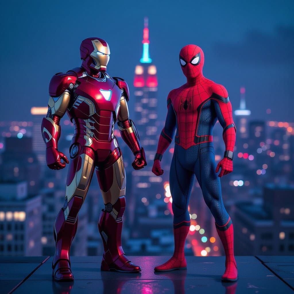 Iron Man and Spider-Man Heroic Rooftop Vigil