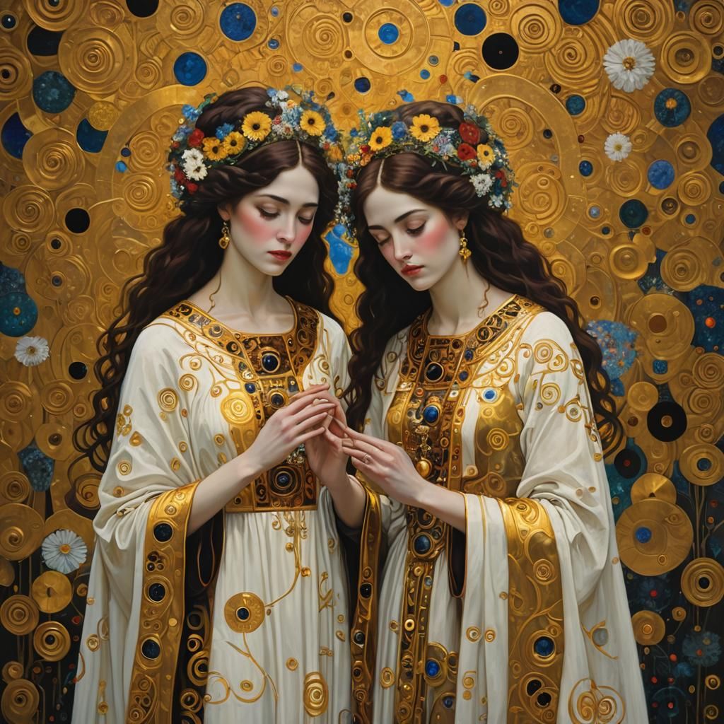 Golden Sisters: An Art Nouveau Inspired Painting