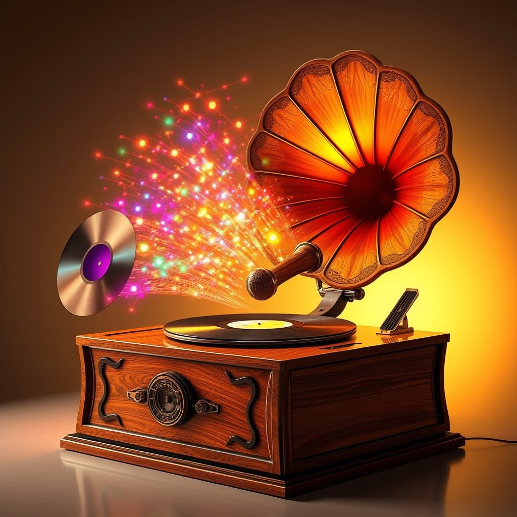 Ornate Rosewood Gramophone Plays Multiple Records