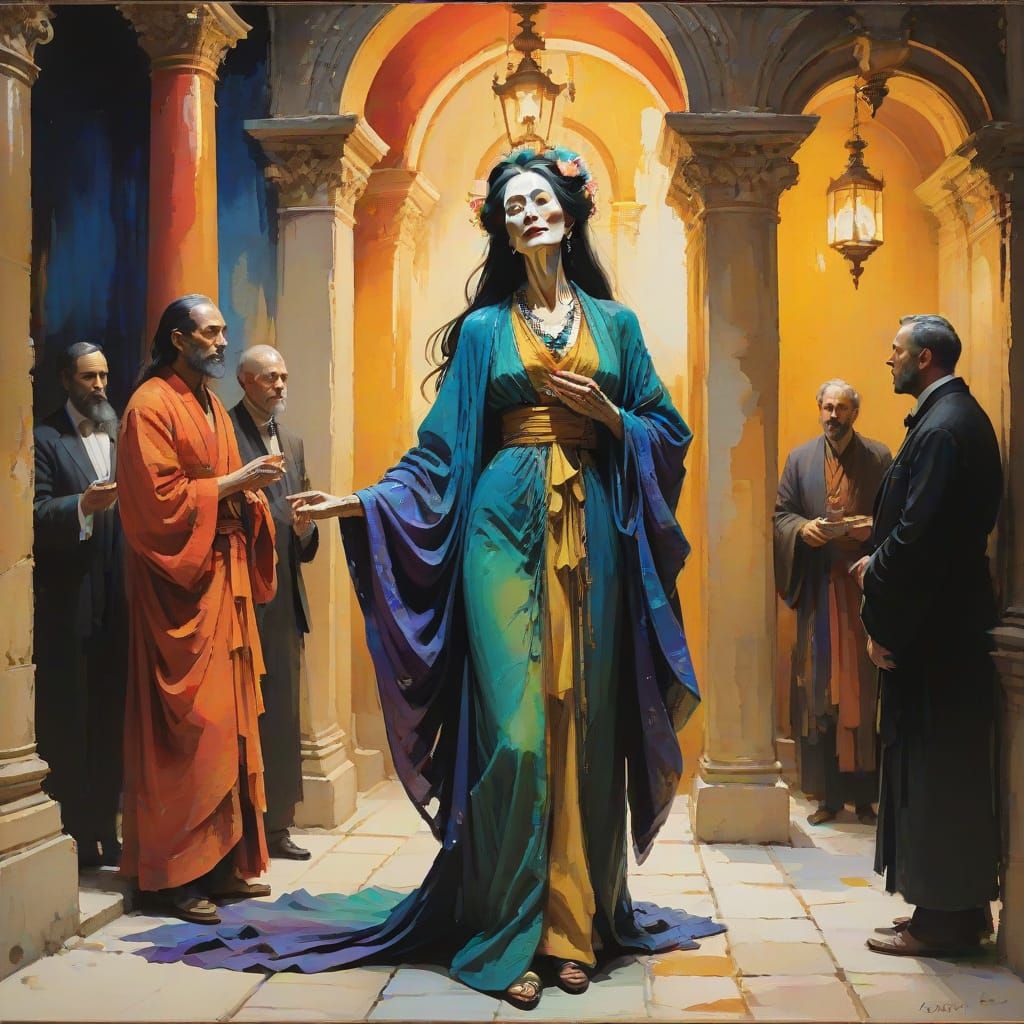 Ethereal Courtesan Priestess in Lavish Temple Brothel