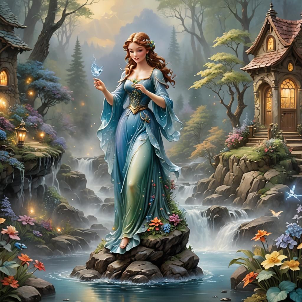 Ethereal Enameled Glass Figurine in Mist