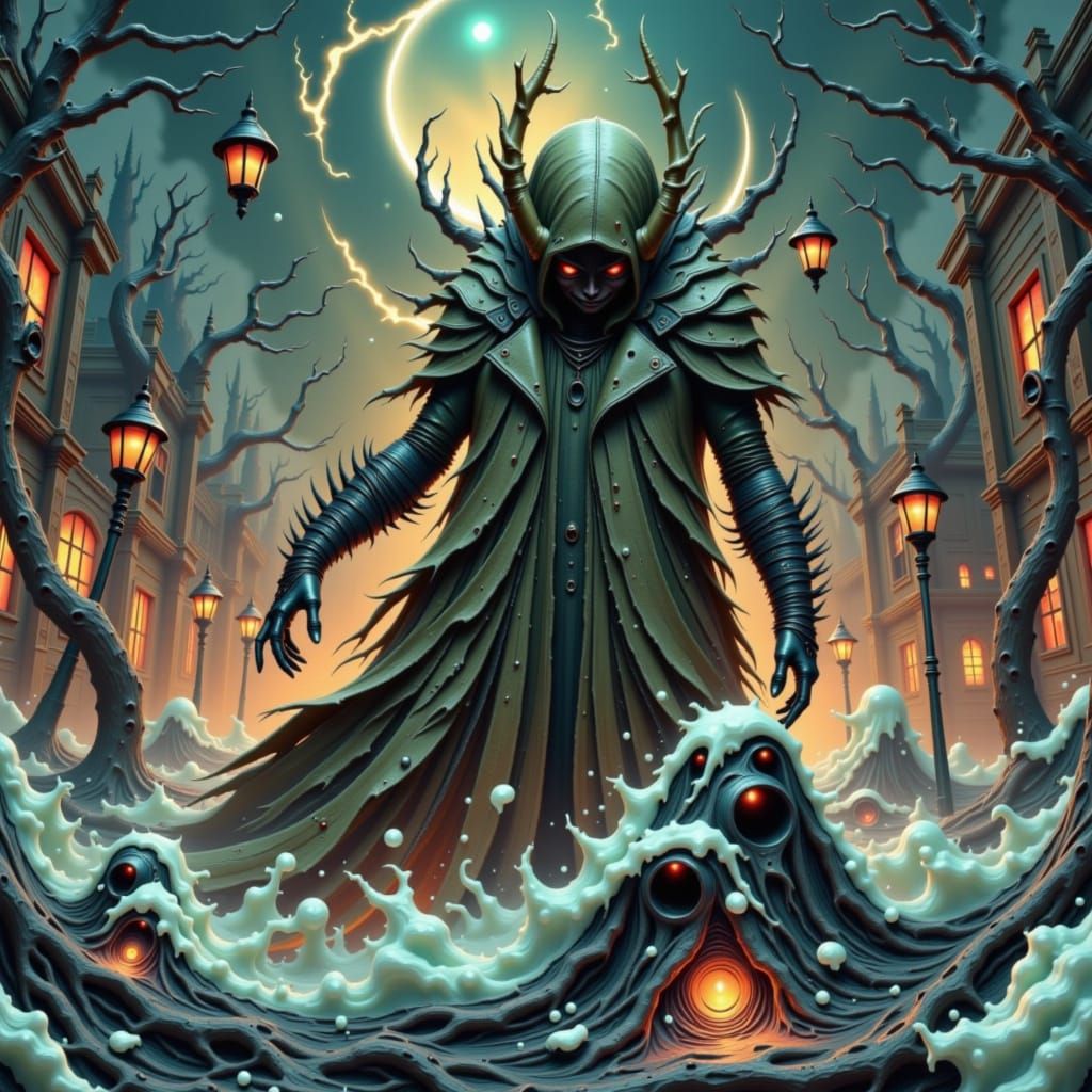 Eerie Woman in Abandoned Town: Digital Art