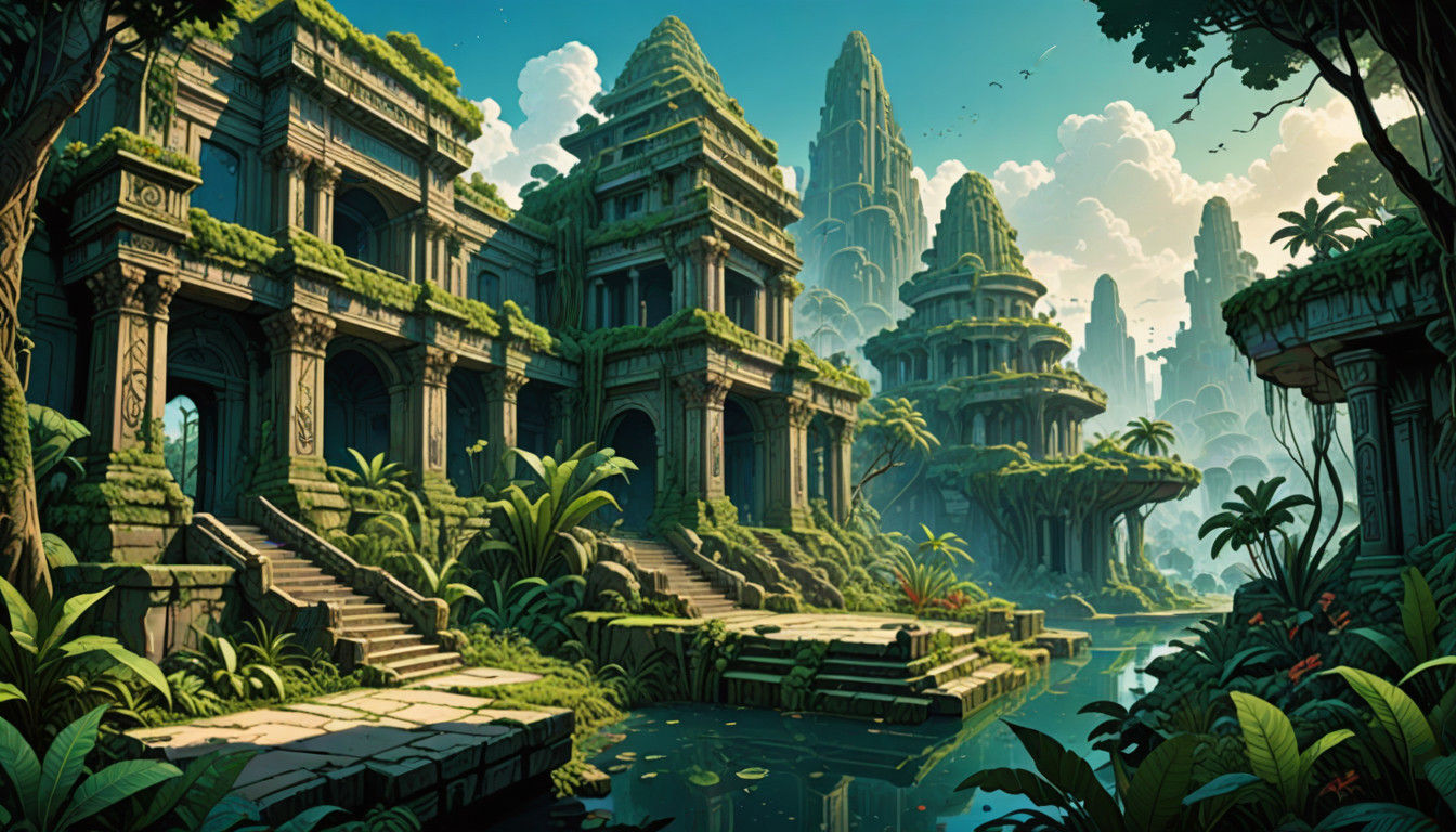 Epic Comic Book Art Scene Unfolds on Ancient Jungle Temple