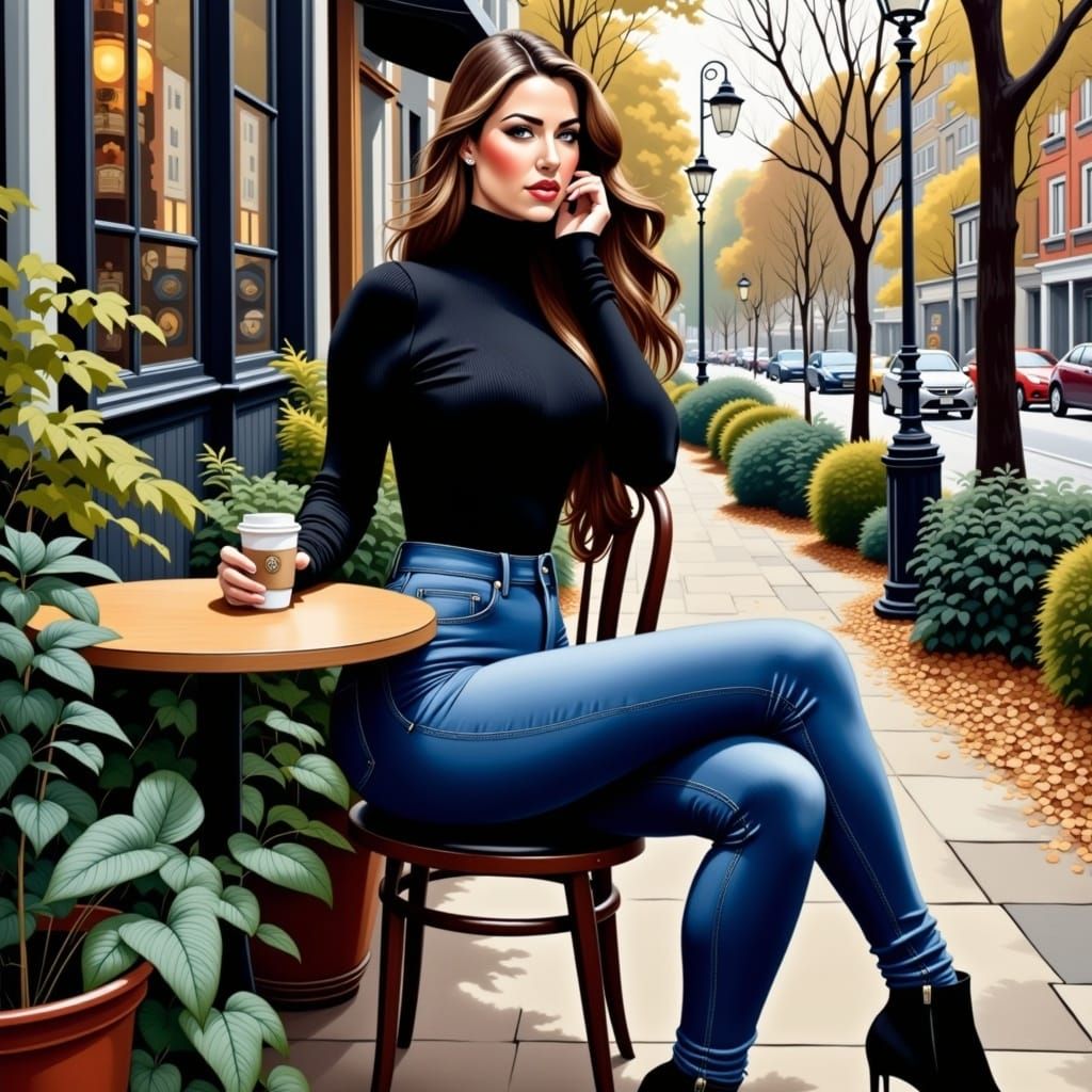 Enchanting Café Scene: A Thoughtful Moment