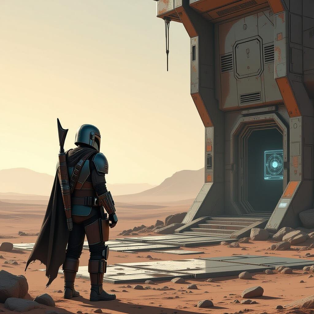 Mandalorian Warrior on Caillte: A Desolate Horizon