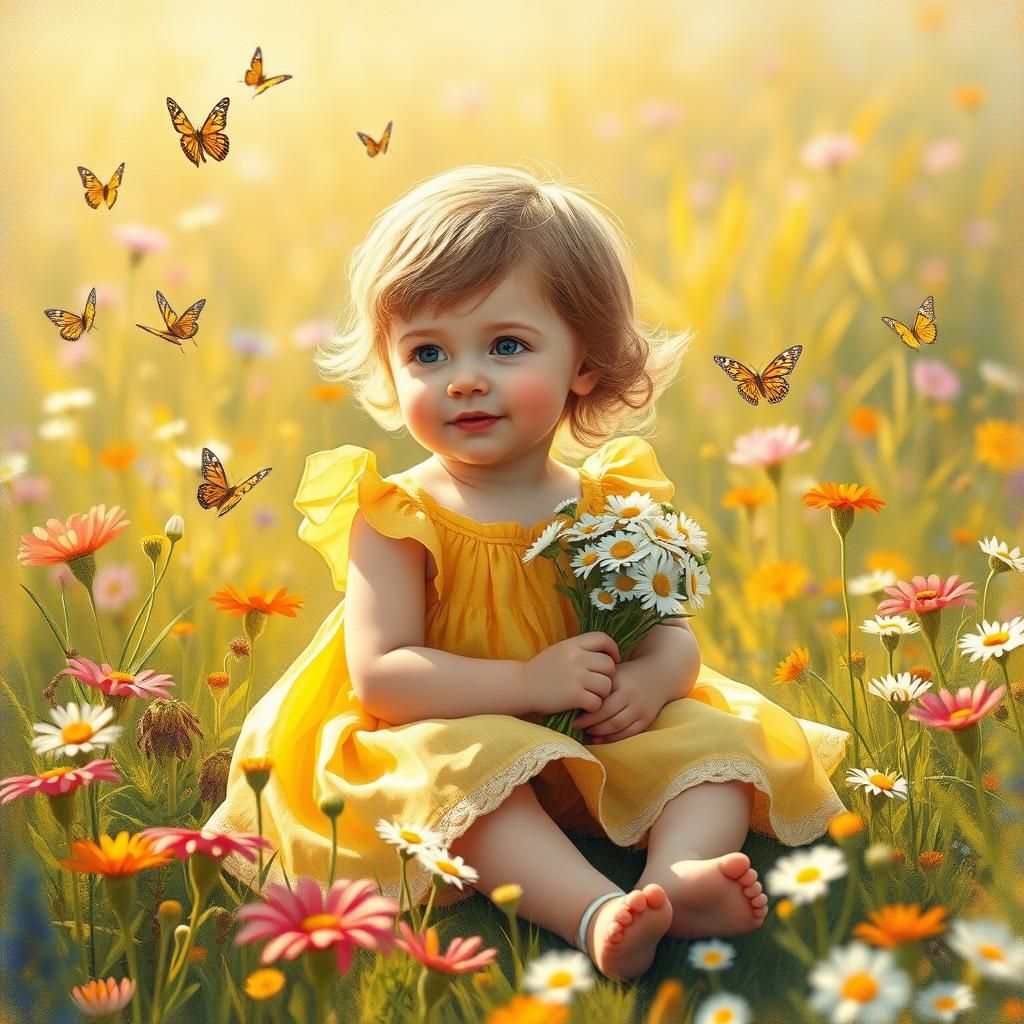 Child in Wildflower Field: Impressionist Fairy Tale