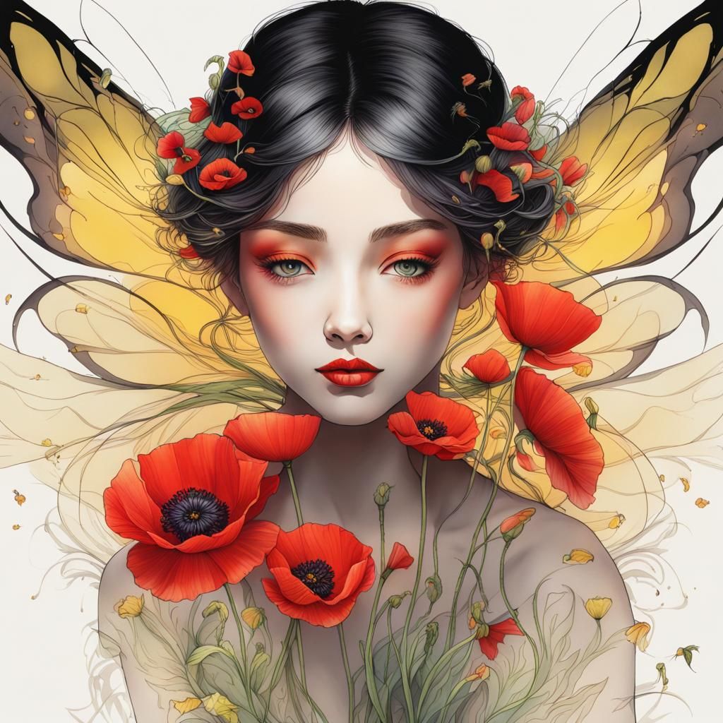 Delicate Fairy with Poppies in Niji Style