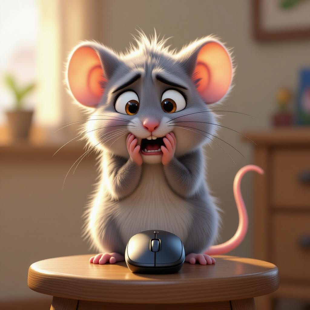 Scared Mouse and Computer Mouse, Pixar Style