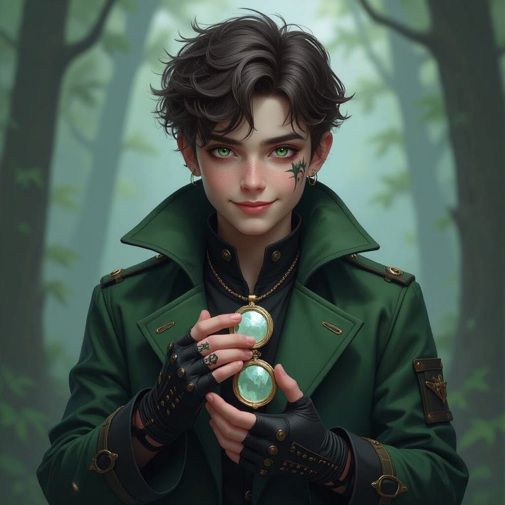 Boy with Mirror Locket: Dark Fantasy Portrait