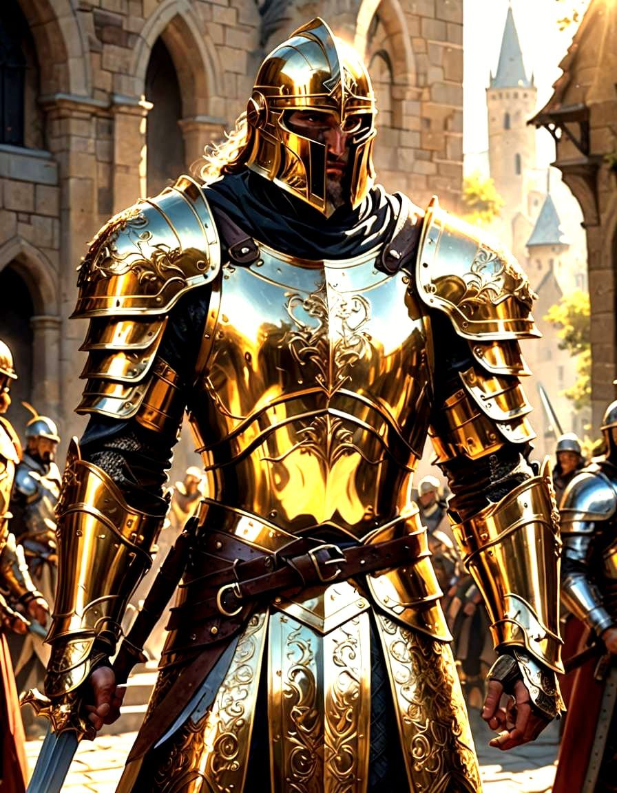 Golden Armored Paladin Ready for Battle