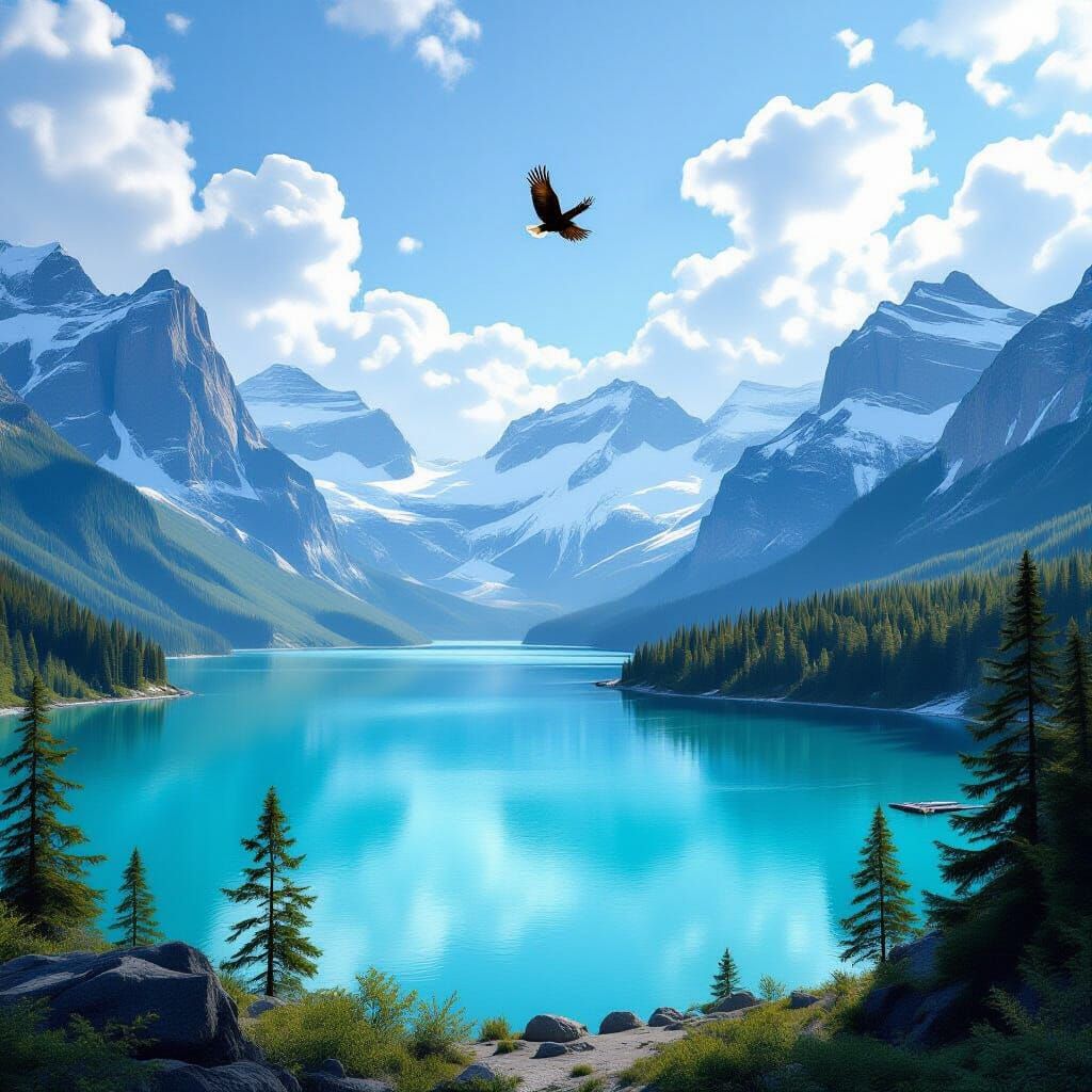 Vast Wilderness Digital Matte Painting with Eagle