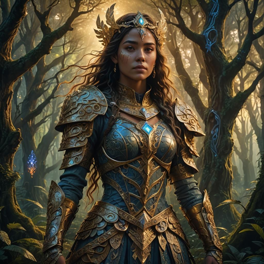 Regal Woman in Mystical Forest, Fantasy Digital Art