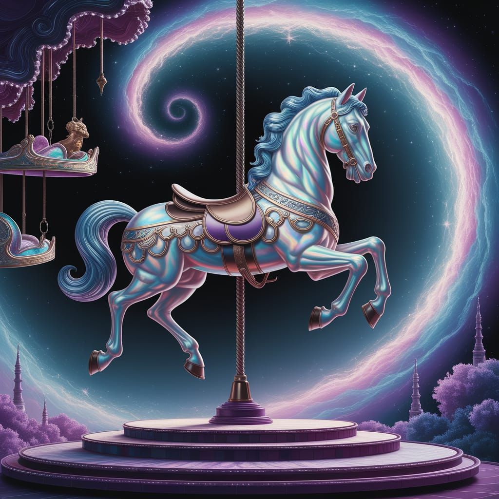 Mythical Creatures Carousel in Cosmic Nebula