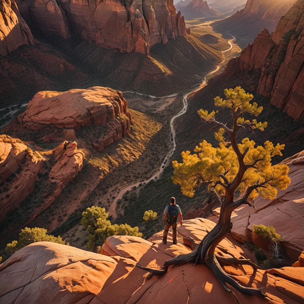 Zion National Park Hiker at Sunset: 8k Photography