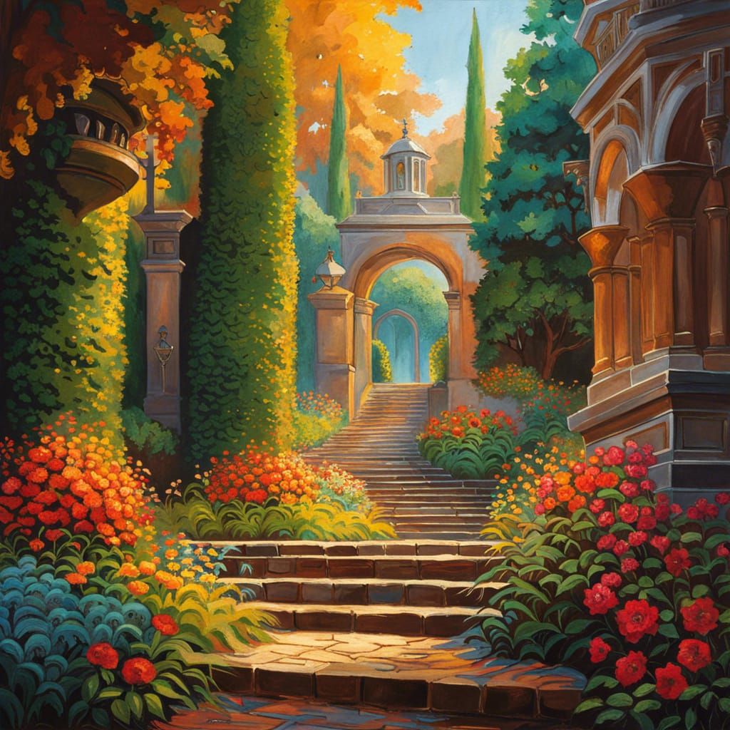 Hyperrealistic Hedge Maze in Gouache Style