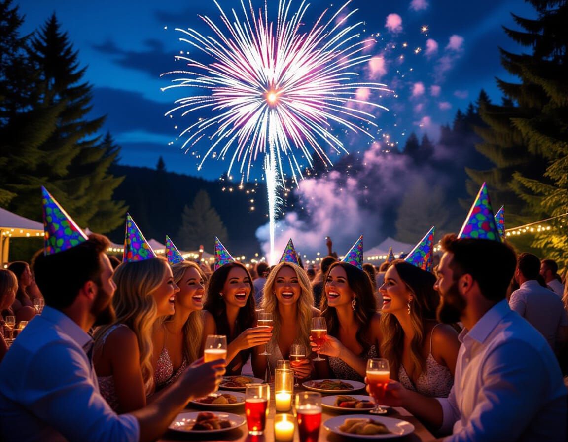 hyper photo realistic a happy "1000" party with fireworks