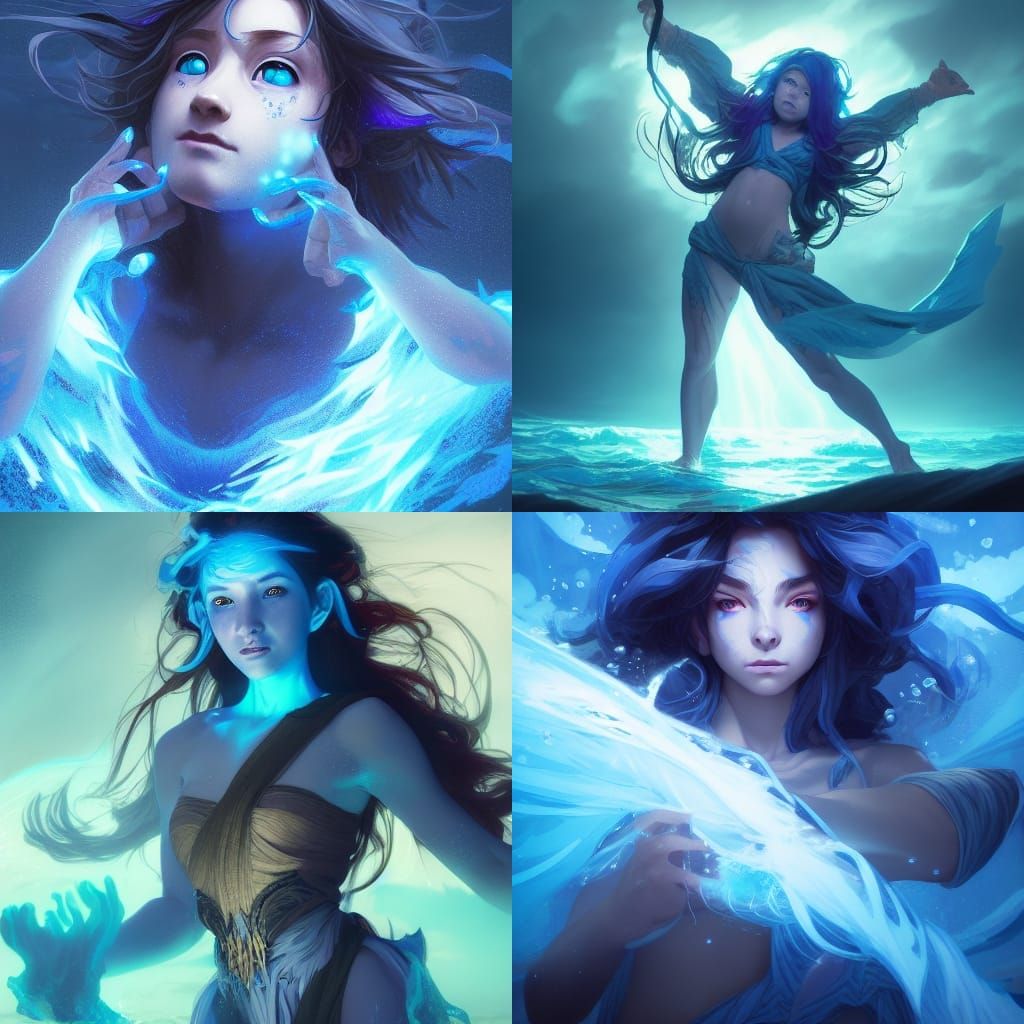 Anime Halfling Warlock Emerging from the Ocean