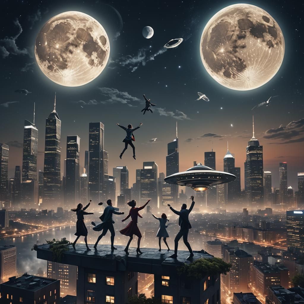 People Dancing in the Night Sky
