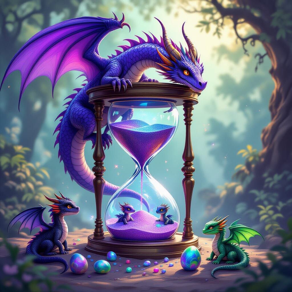 Majestic Dragon Mother with Hourglass, Ethereal Style