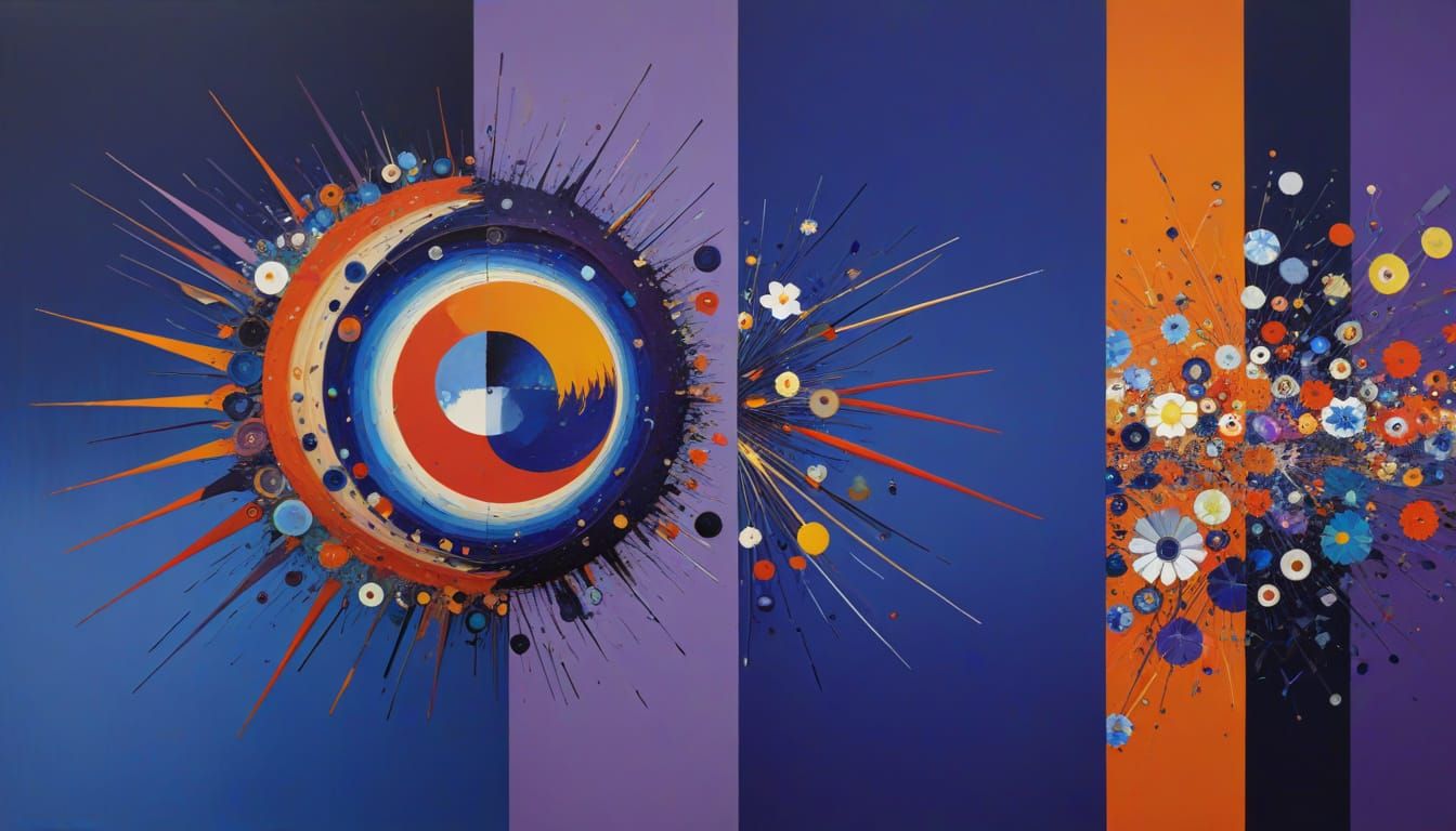 Vibrant Spectrum Fossil Sculpture in Orange and Indigo