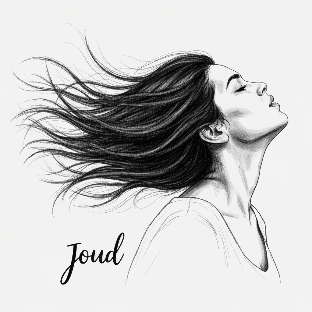 Monochromatic Charcoal Drawing of Joud, Symbolizing Freedom