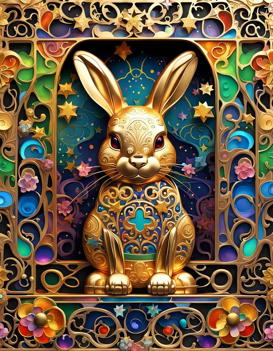 Luxurious Gold Easter Bunny in Art Nouveau Style