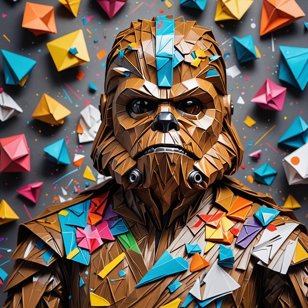 Origami Wookiee Bust in Graffiti Art Style