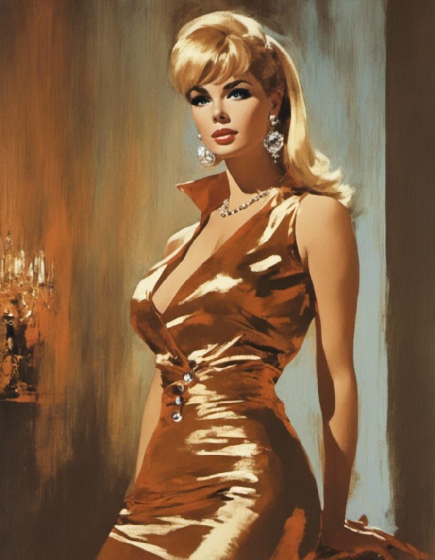 1960s Glamour: Centerfold Model in Digital Painting