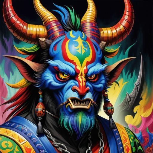 Colorful Horned Monster Painting in Psychedelic Style