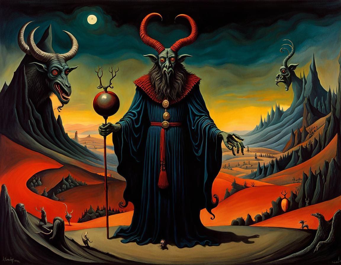 Edwardian Krampus in Surreal Magical Realism Style