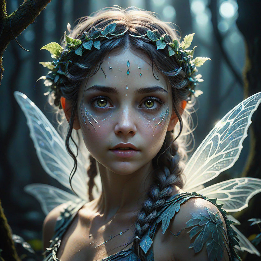 Petrified Fairy in Dark Forest