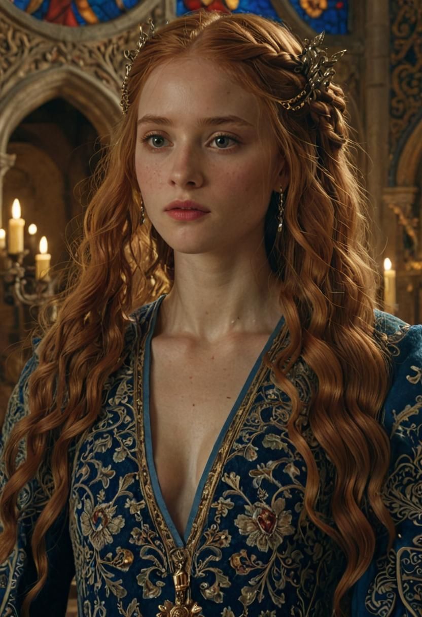 Lonely Princess in Luxurious Medieval Hall