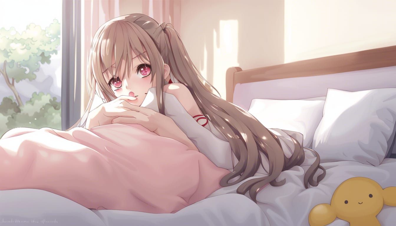 Anime Waifu Posing Cutely in Bed