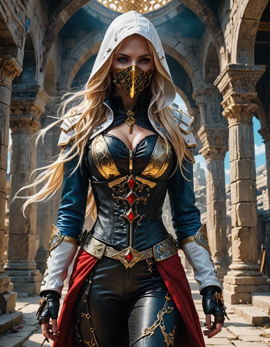 Female Assassin in Ancient Temple, Digital Art