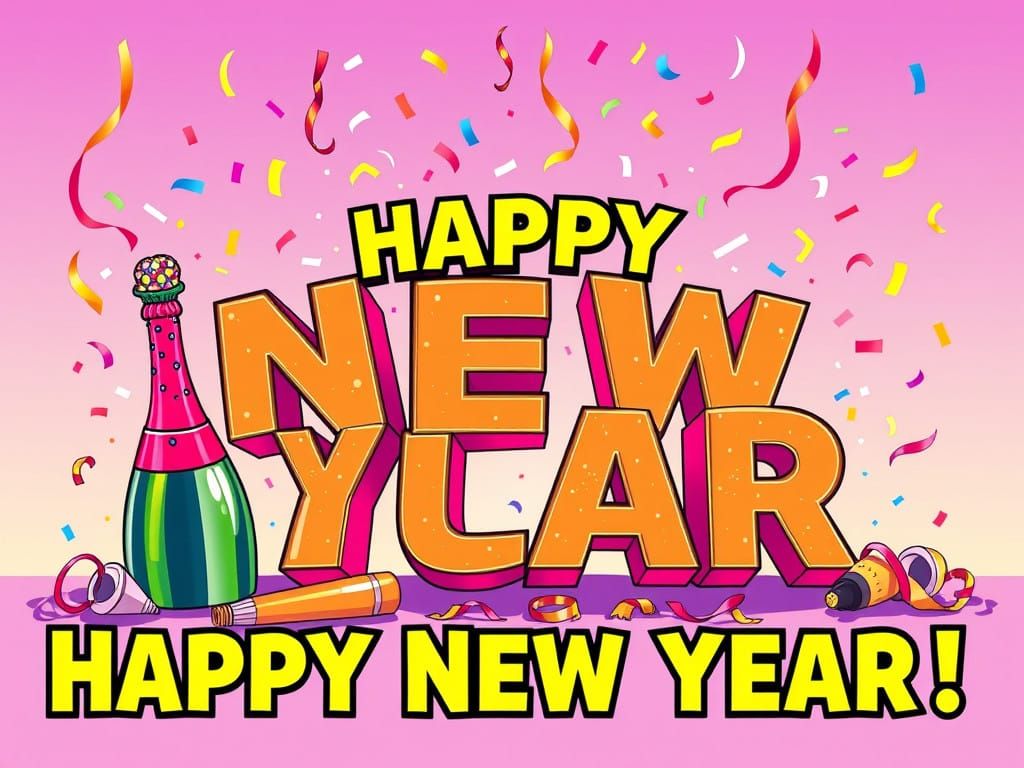 Vibrant New Year Celebration in Neon Retro Style