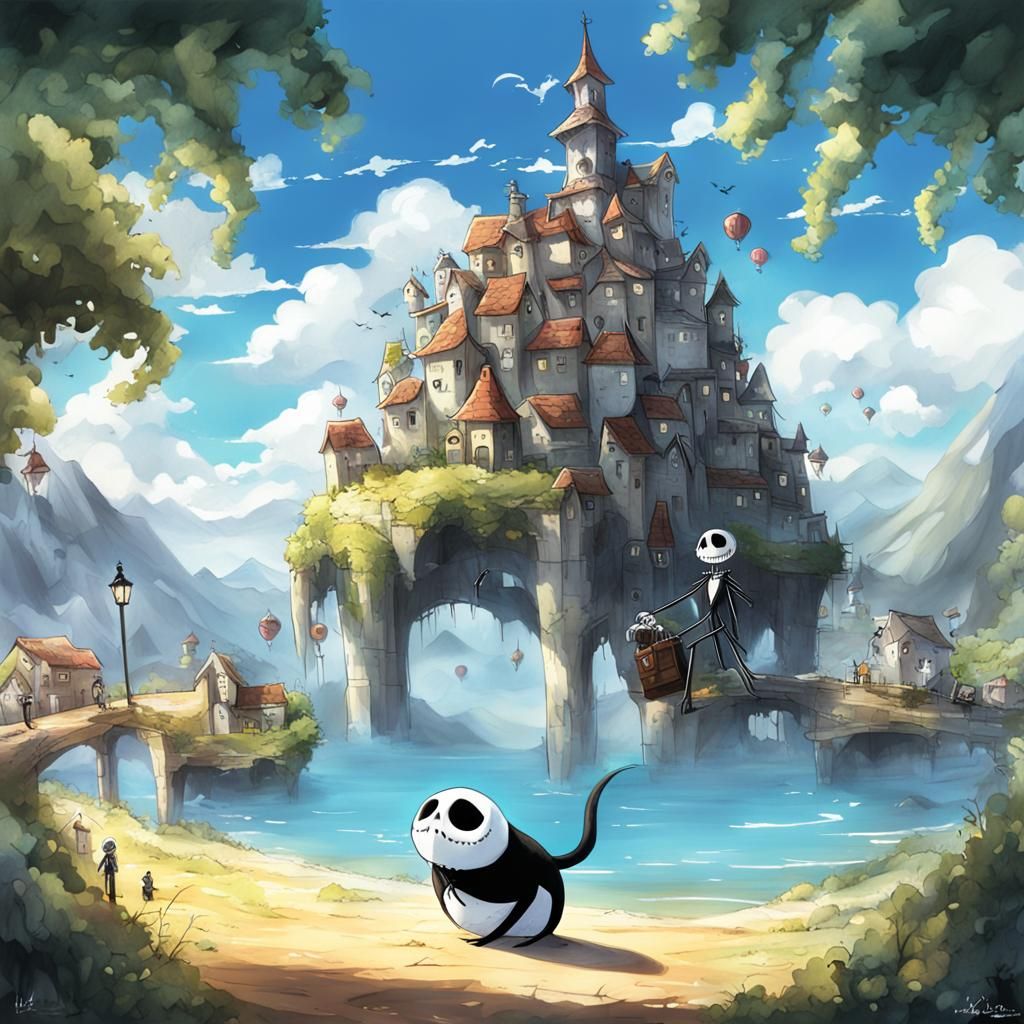 Jack Skellington Town in Anime Style