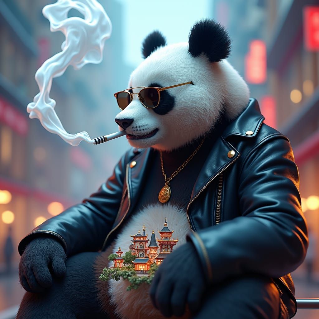 Panda Smoking Reveals Tiny City in 3D