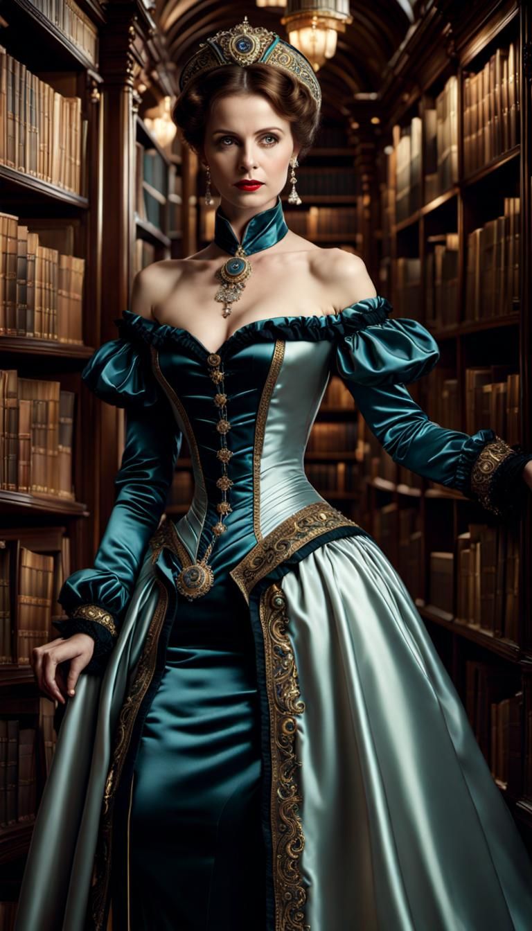 Victorian Woman Browsing in Library: Digital Matte Painting