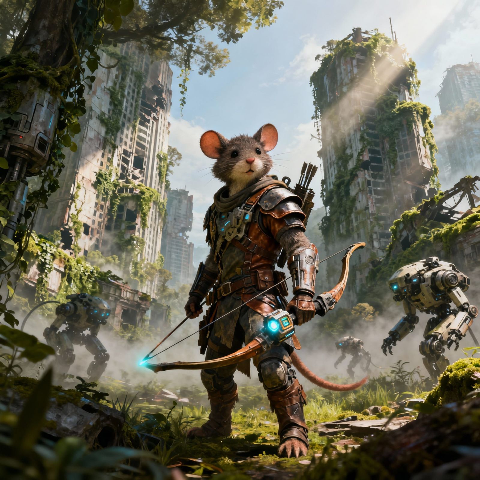 Anthropomorphic Mouse Explorer in Future Ruins