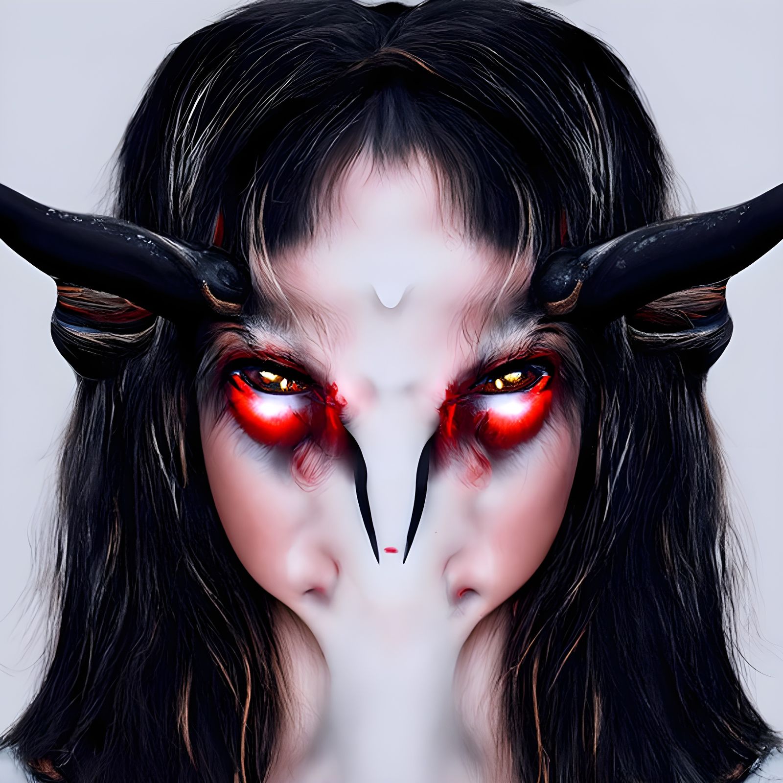 Demonic Girl with Goat Horns in Macabre Dark Art