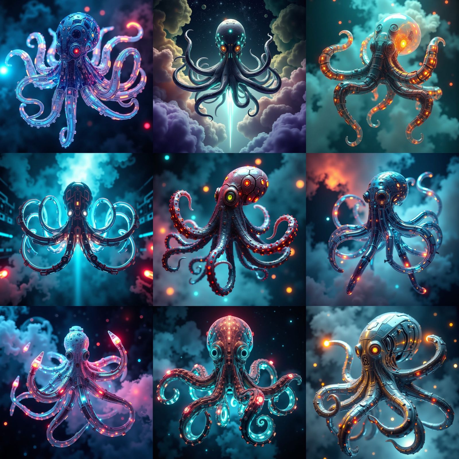 Cybernetic Octopus with Segmented Tentacles in Aetherpunk St...